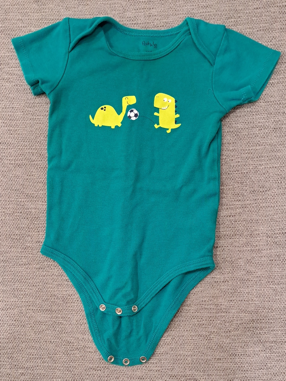 Pekkle Green Shortsleeve Bodysuit - Dinosaur Soccer Print - 18 Months
